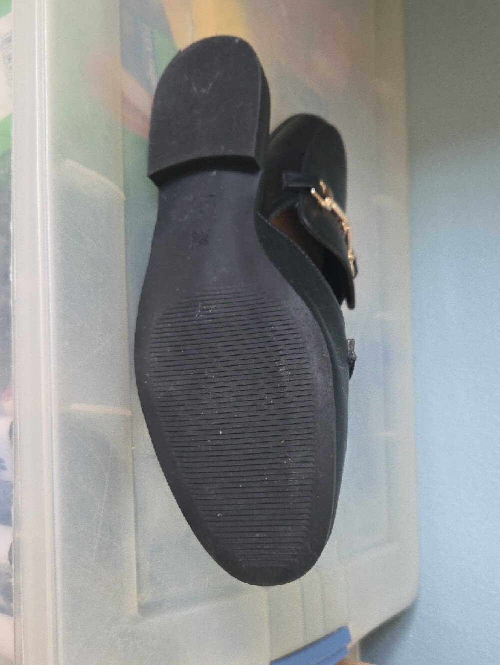 BCBGeneration Black Leather Slip-On Mules with Gold Hardware - Picture 5 of 7